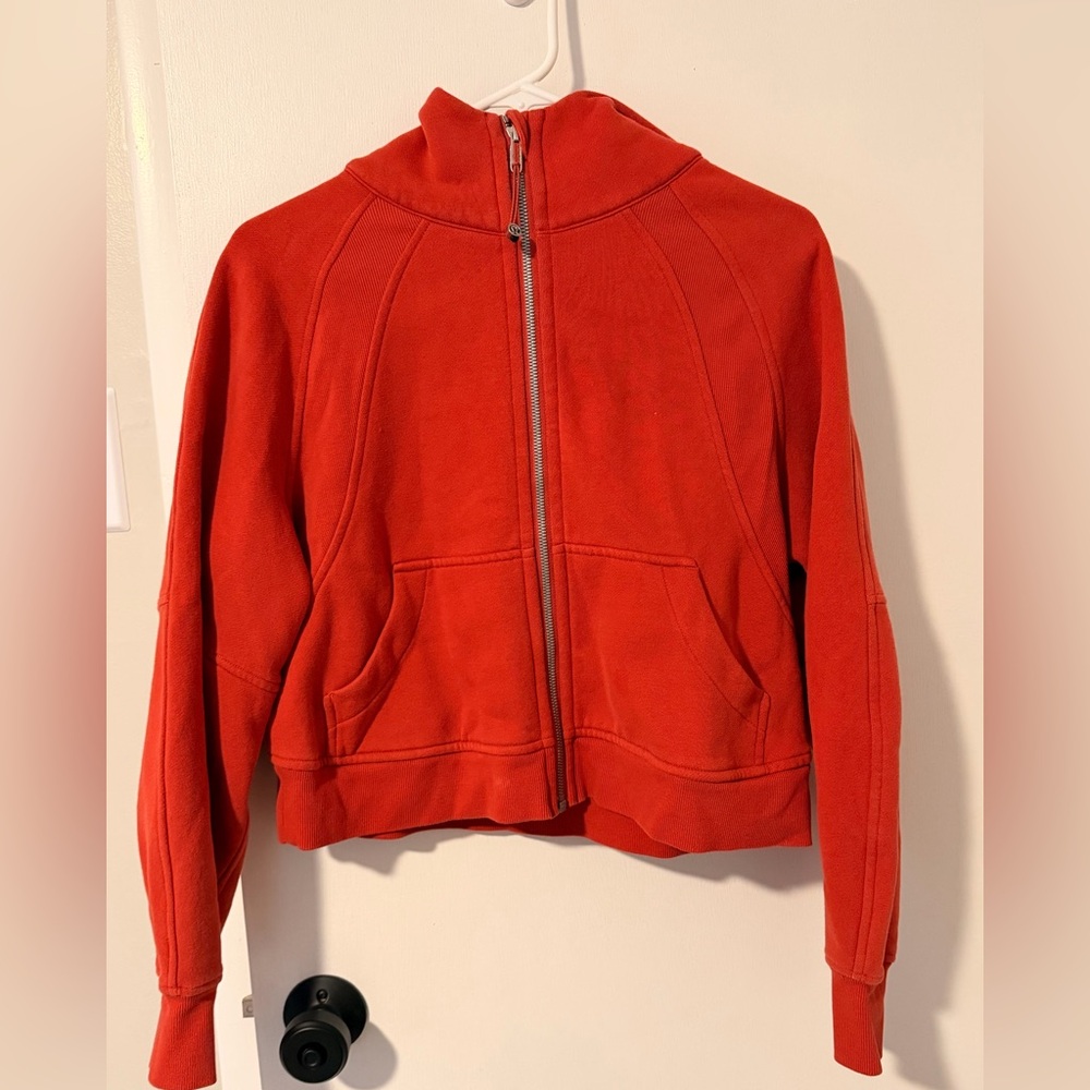 Lululemon Burnt Orange/Red Zip-Up Scuba Cropped Hoodie
